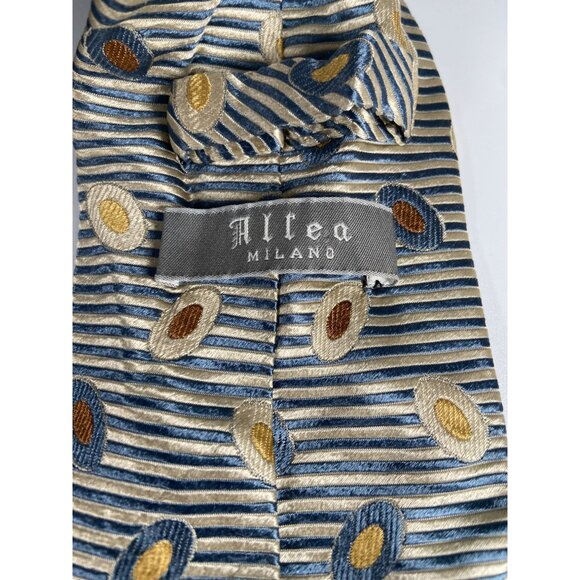 Men’s Necktie 100% Silk Gold, Beige, Brown, & Confederate Blue/Gray Allea Milano - Picture 3 of 5